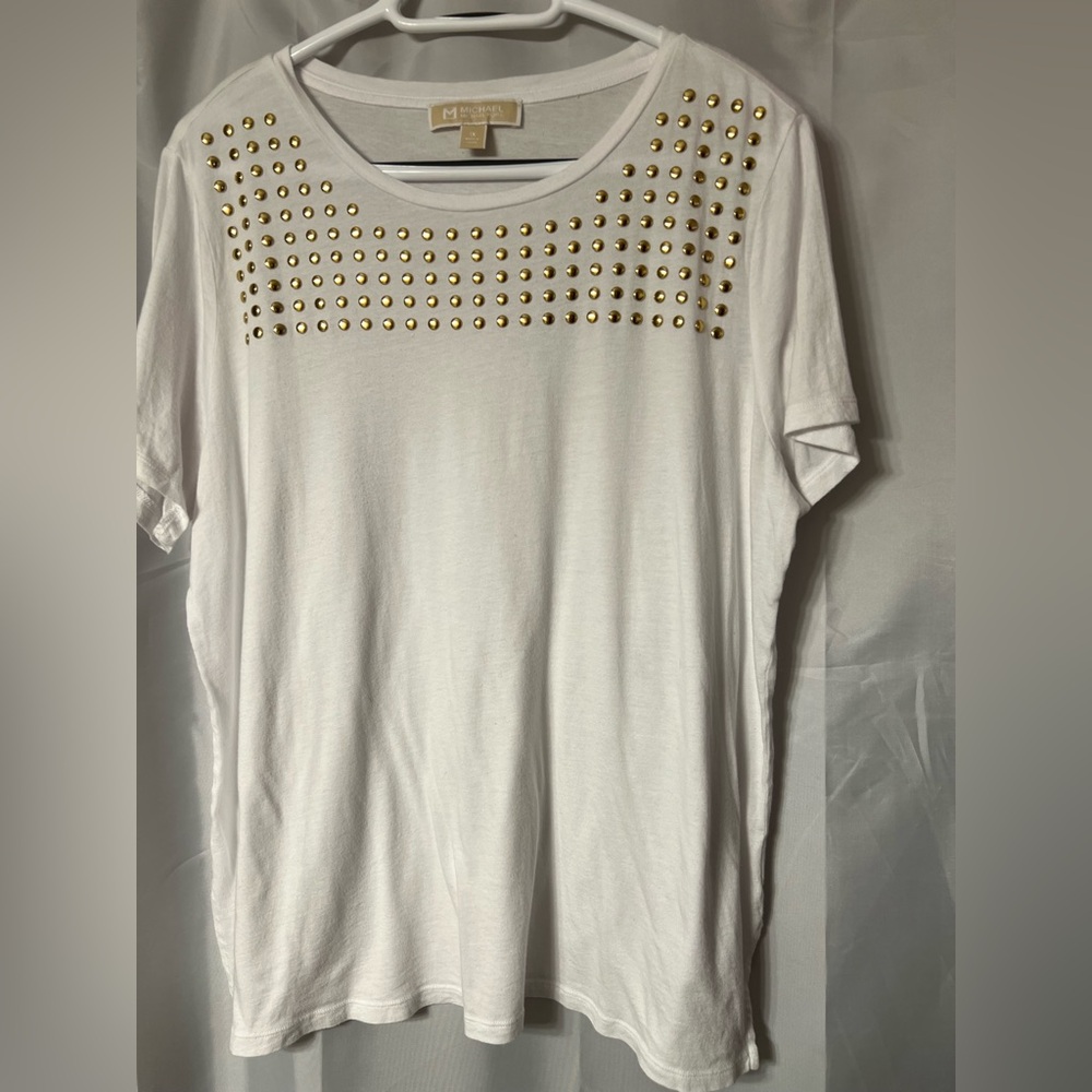 Michael Kors White with Gold Studded Short Sleeve Tee size 1X